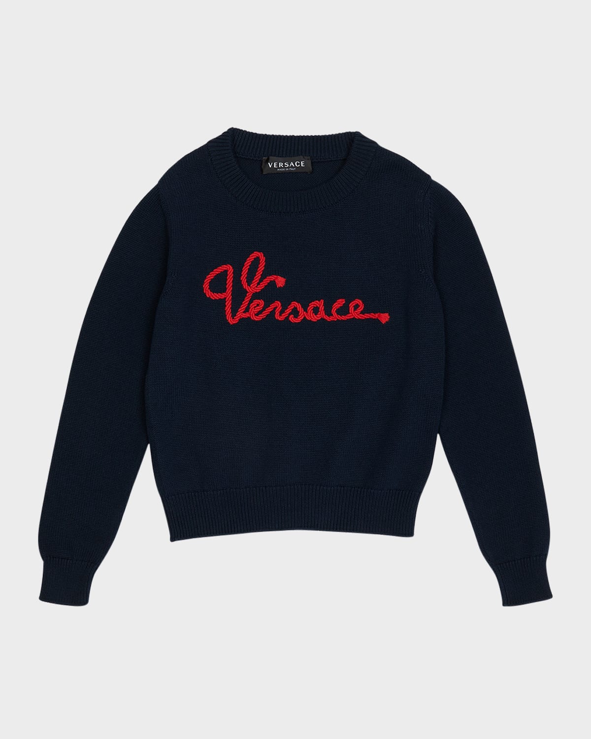 Versace Kids' Boy's Marine Logo Cotton Knit Sweater In Navy Blue