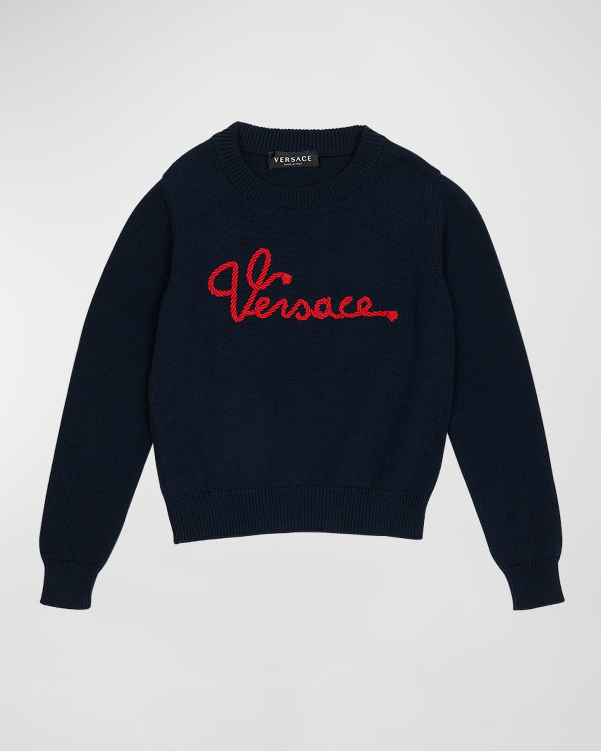 Versace Kids' Boy's Knit Marine Logo Sweater In Blue