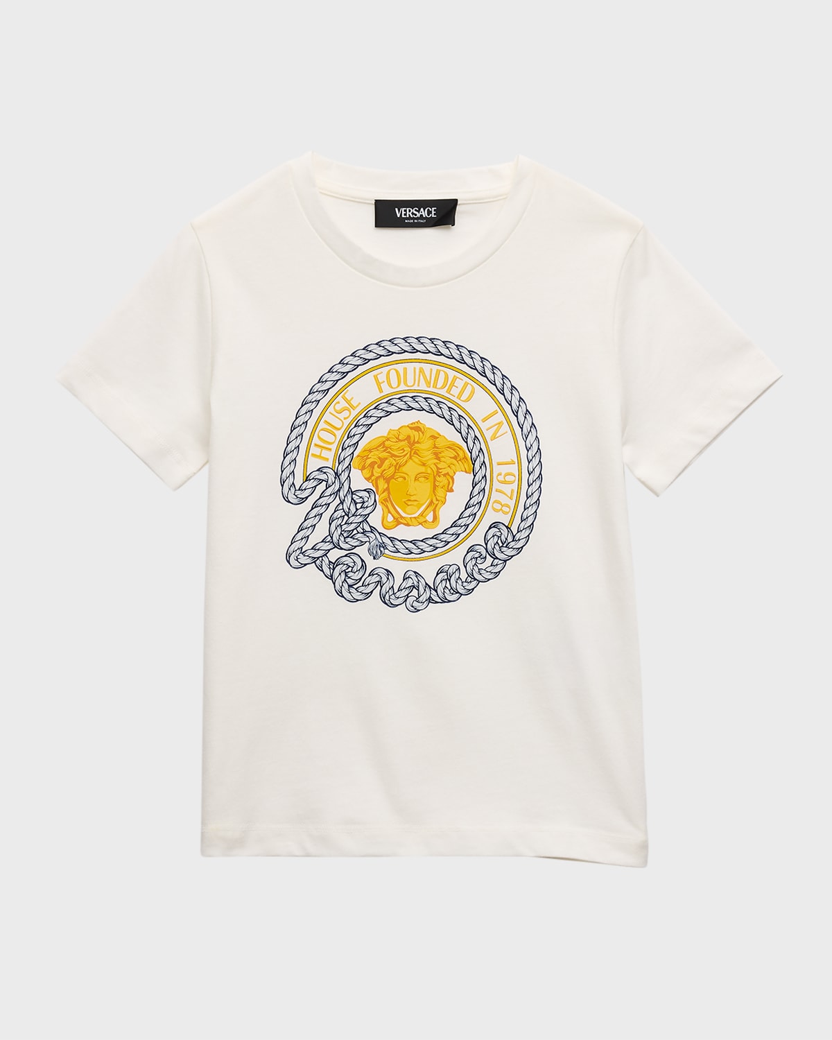 Versace Kids' Boy's Medusa Marine Print Jersey T-shirt In White Multi