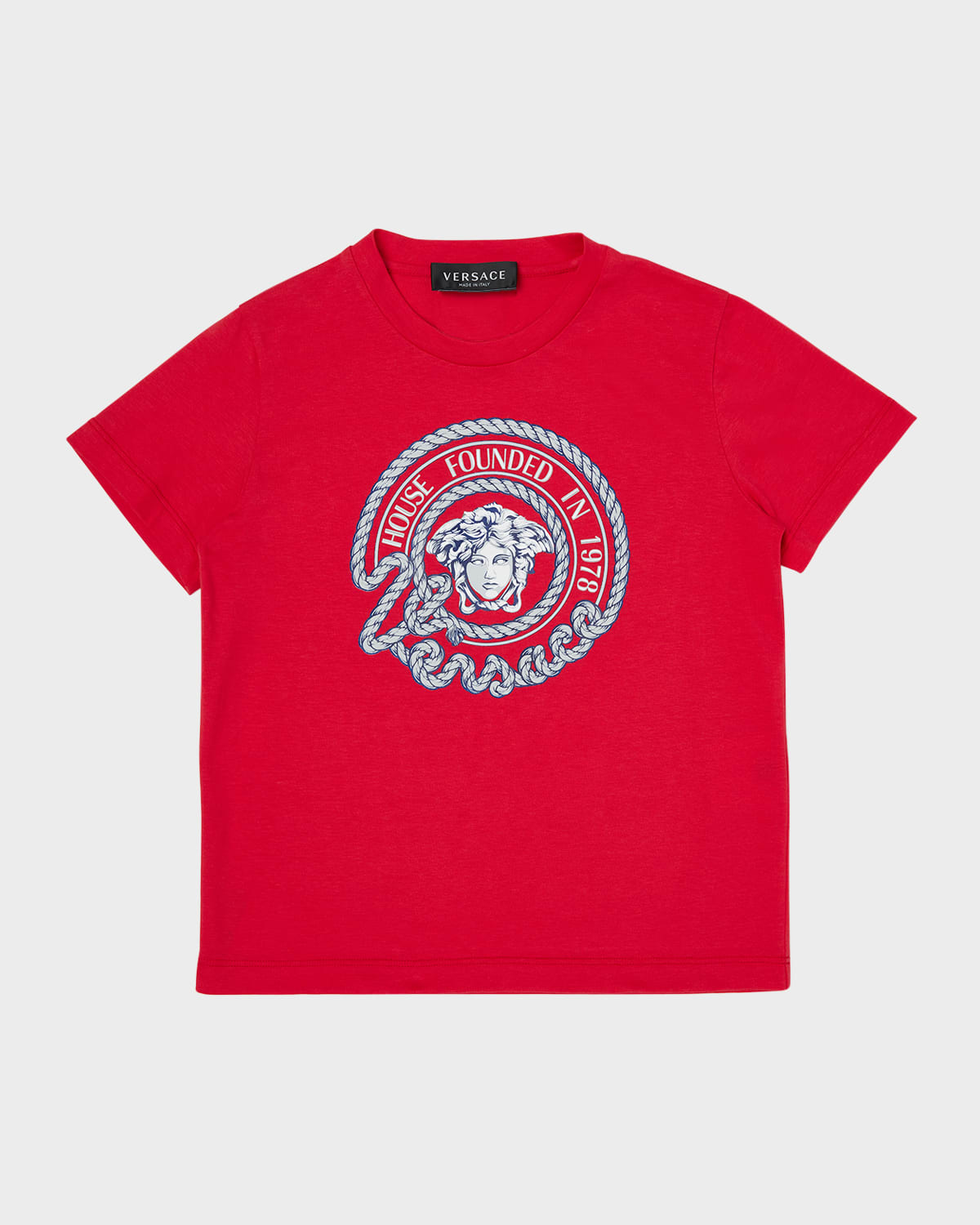 Versace Kids' Boy's Medusa Marine Print Jersey T-shirt In Whitemulticolor