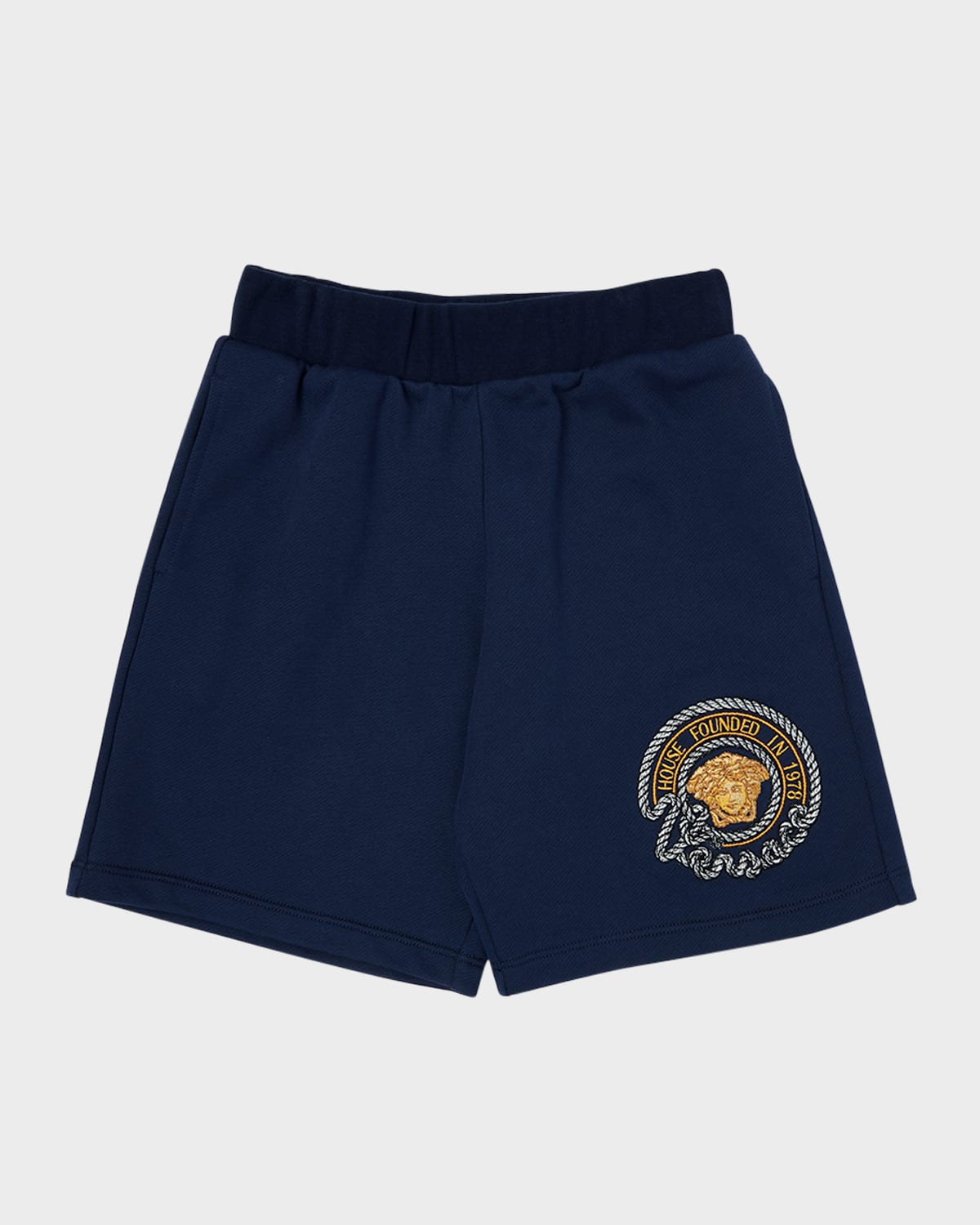 VERSACE BOY'S MEDUSA MARINE EMBROIDERED COTTON SWEAT SHORTS