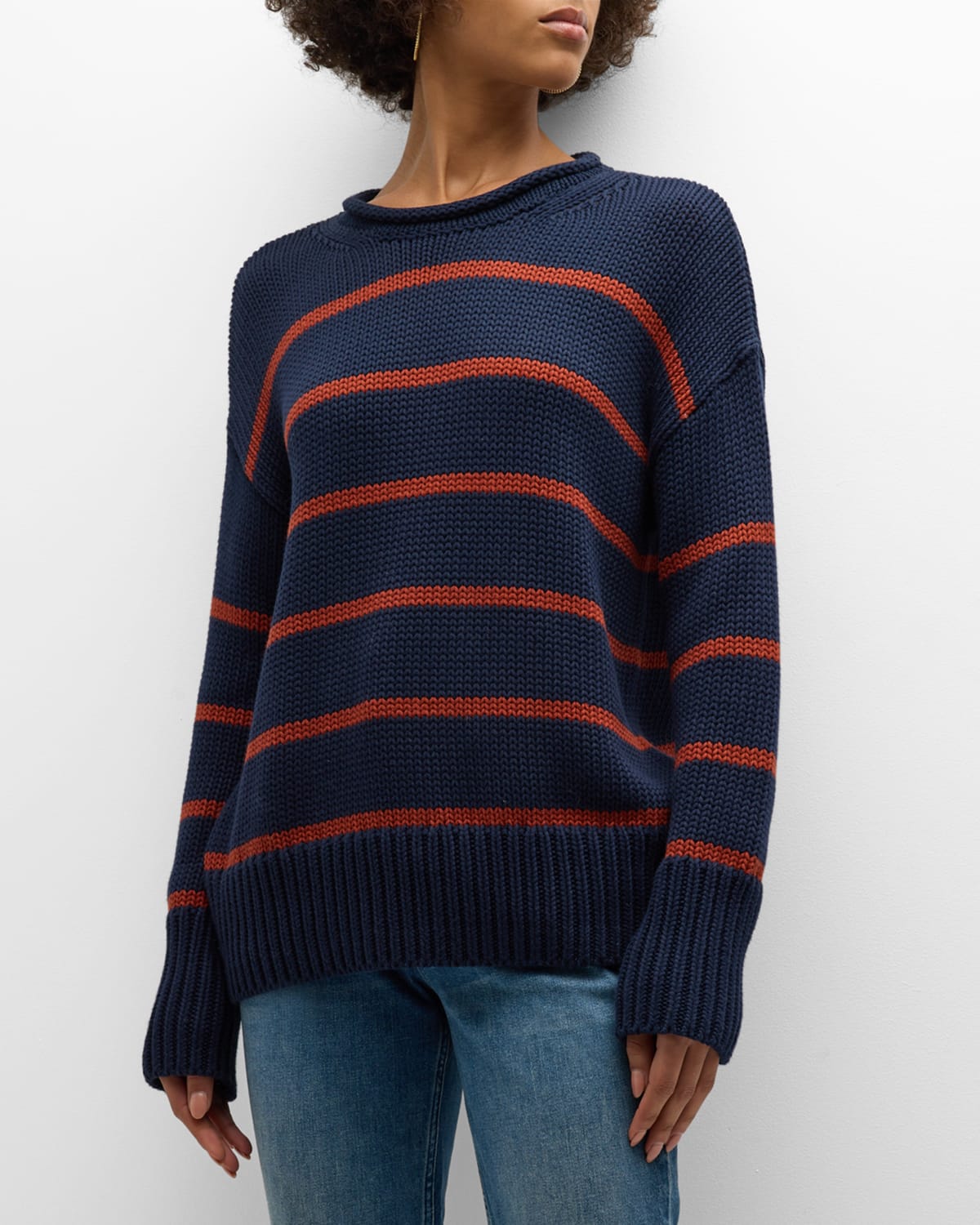 Shop La Ligne Marina Striped Sweater In Navyrust