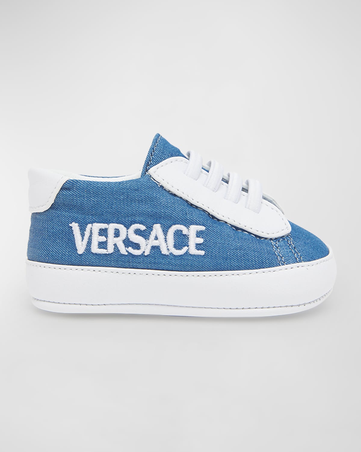Versace Kids' Boy's Leather And Fabric Logo Sneakers, Baby In Denimwhite