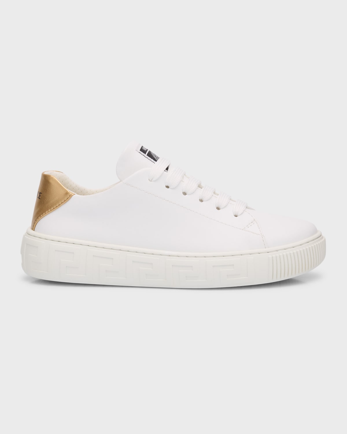 Versace Kid's La Greca Leather Low-top Sneakers, Kids In White
