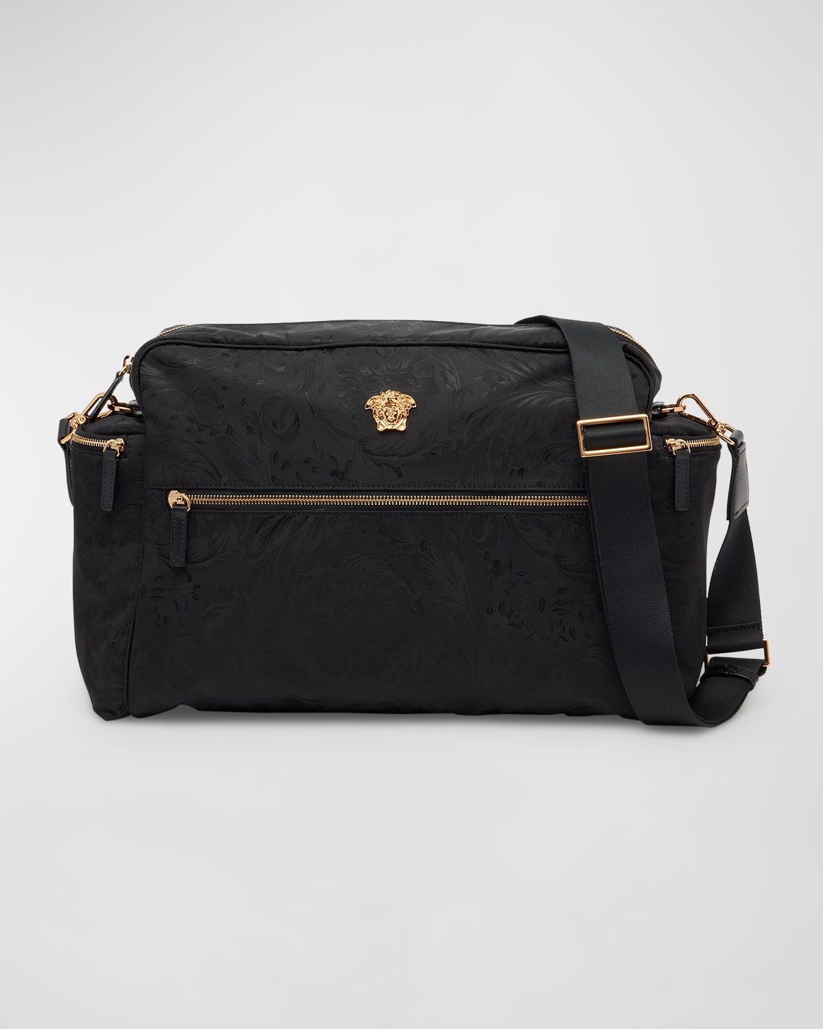 Shop Versace Barocco Jacquard Diaper Shoulder Bag In Black/gold