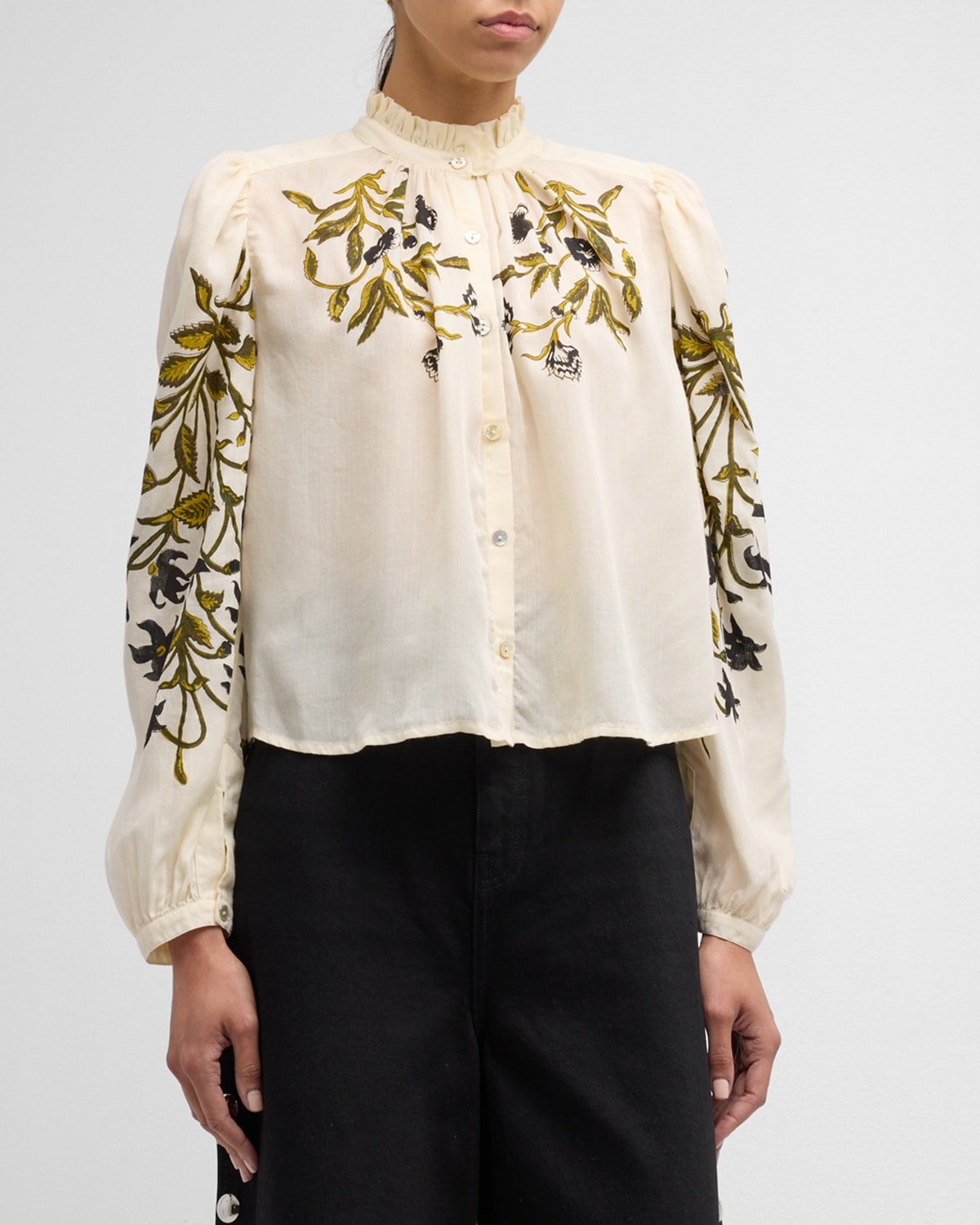Shop Alix Of Bohemia Annabel Olive Lily Valley Shirt In Ivory