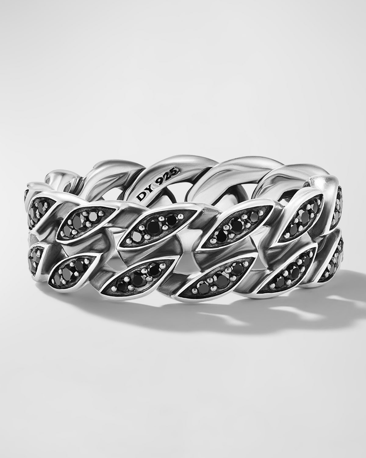 Shop David Yurman Men's Curb Chain Ring In Silver With Diamonds, 8mm In Black Diamond