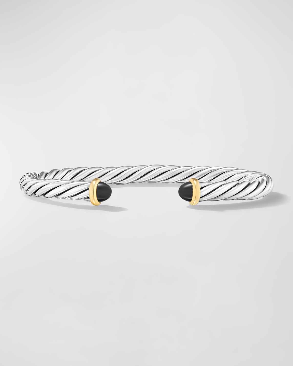 Men's Cable Flex Cuff Bracelet with Gemstone and 14K Gold in Silver, 6mm