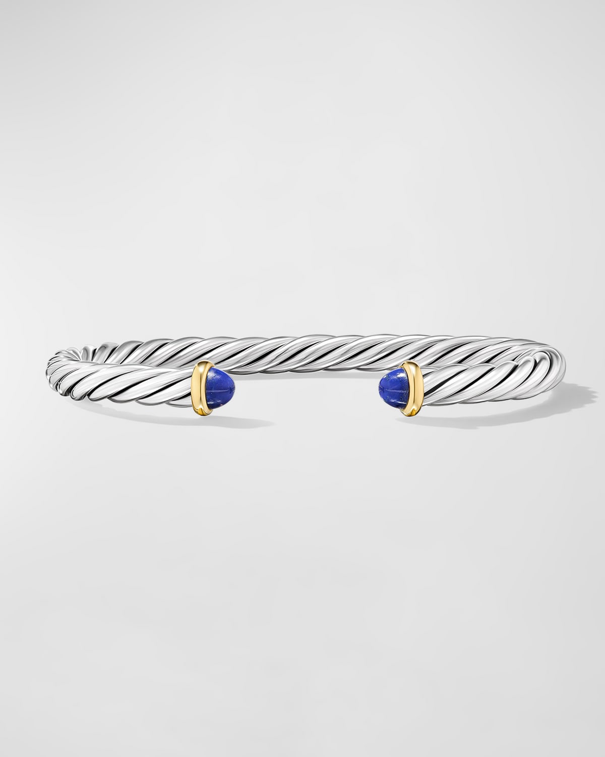 Men's Cable Flex Cuff Bracelet with Gemstone and 14K Gold in Silver, 6mm