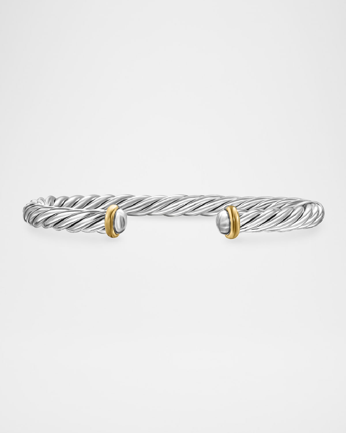 Men's Cable Flex Cuff Bracelet in Silver with 14K Gold, 6mm