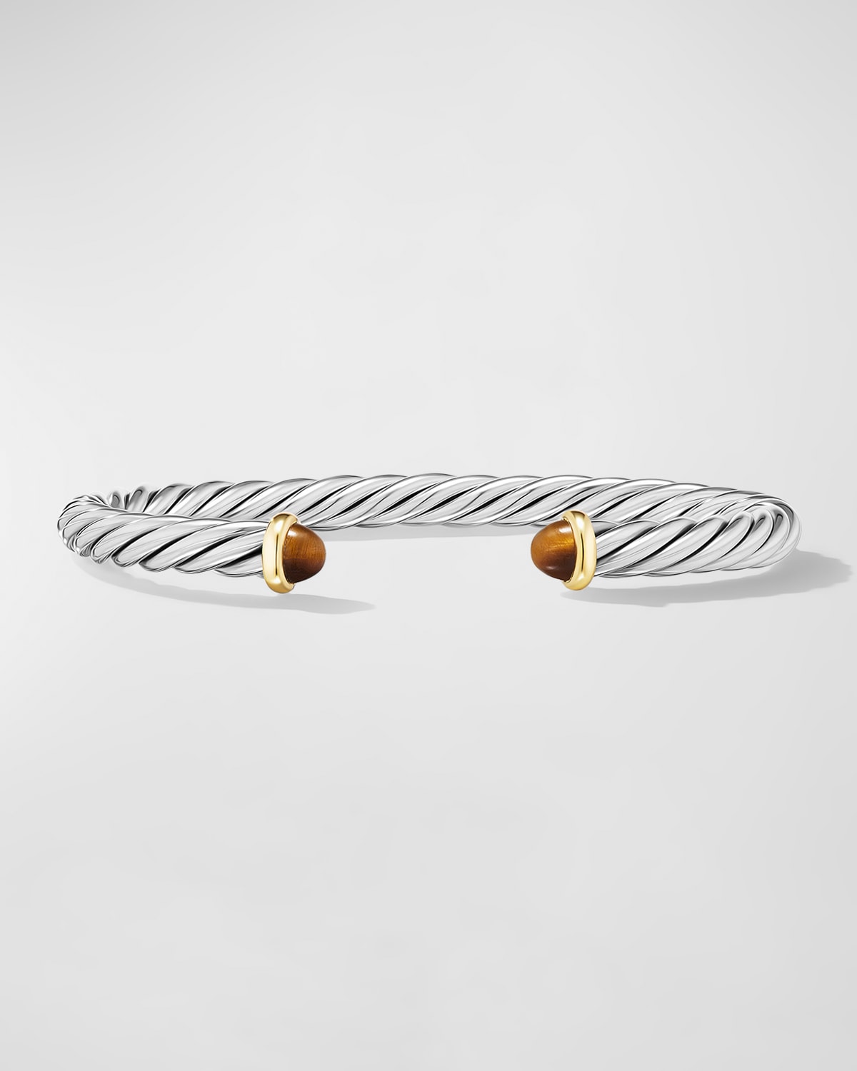 Men's Cable Flex Cuff Bracelet with Gemstone and 14K Gold in Silver, 6mm