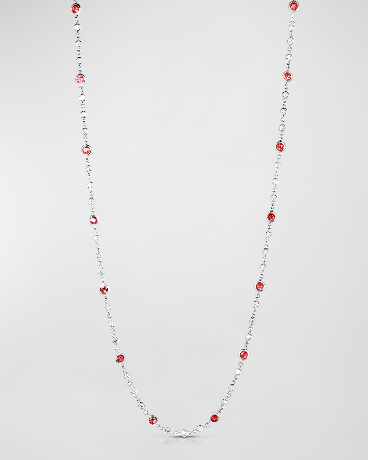 18K White Gold Ruby and Diamond Long Necklace, 42"L