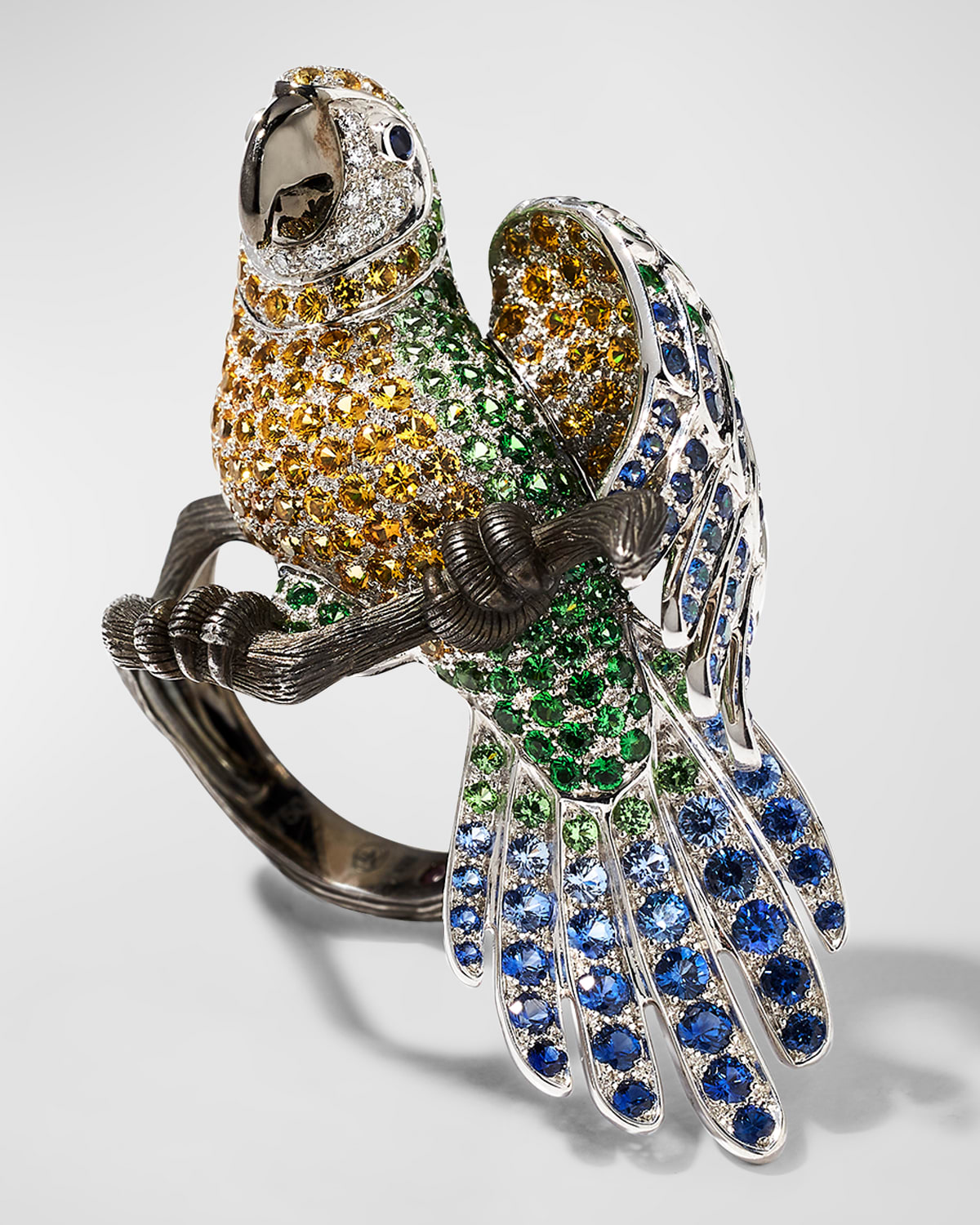 18K Diamond and Sapphire Parrot Ring, Size 6.5