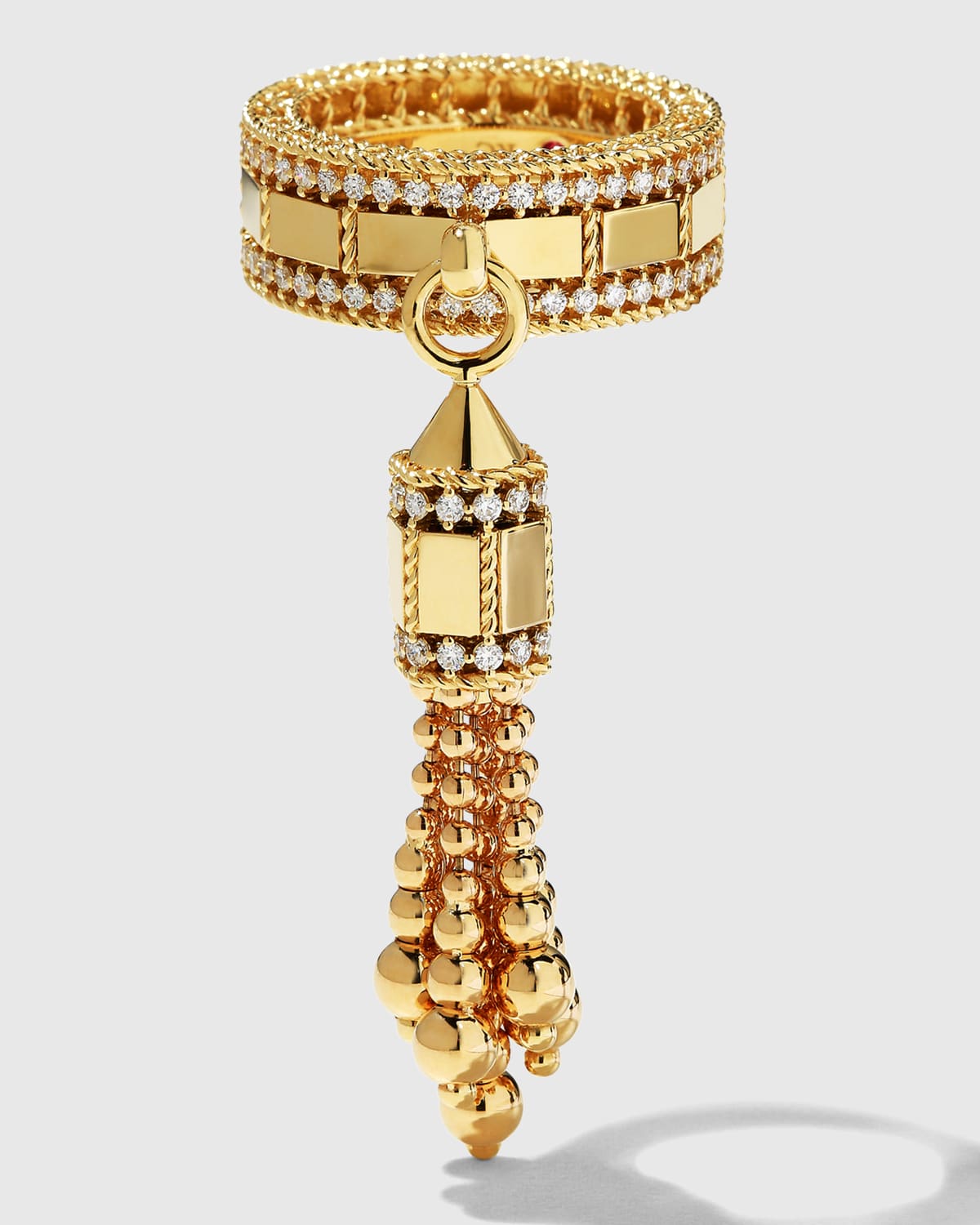 18K Yellow Gold Diamond Deco Tassel Ring, Size 6.5