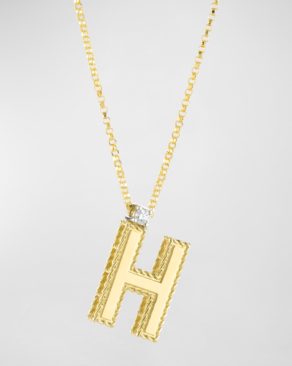 Princess 18K Yellow Gold Diamond Initial Necklace, H