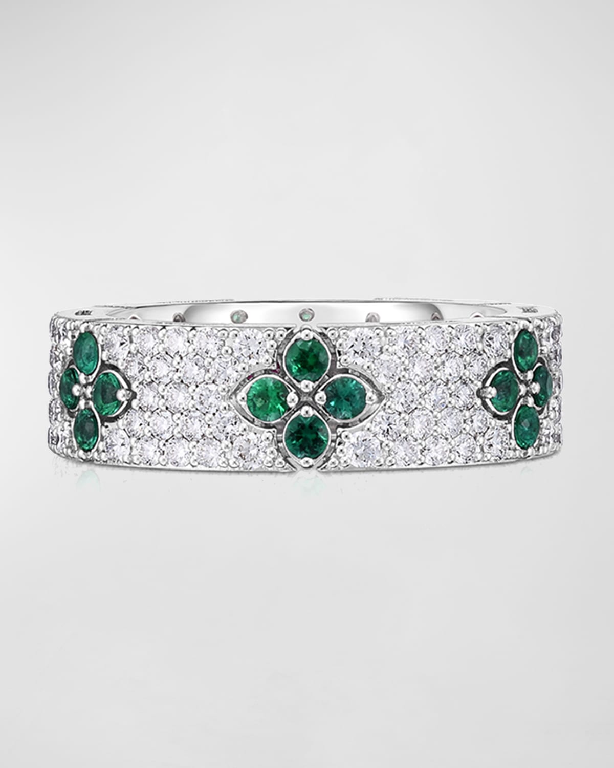 18K White Gold Love in Verona Diamond and Emerald Ring, Size 6.5