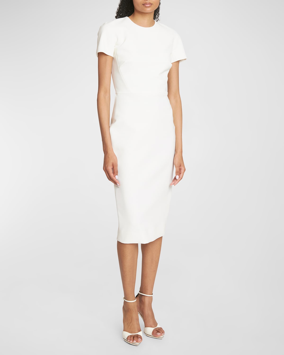 Shop Victoria Beckham Fitted T-shirt Sheath Dress In Ivory