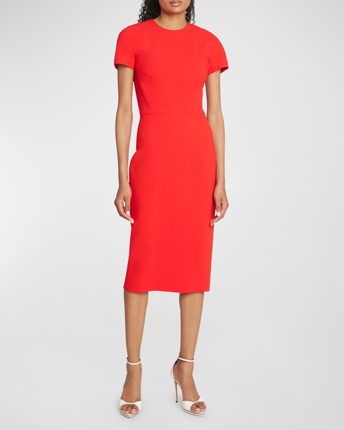 Shop Victoria Beckham Fitted T-shirt Sheath Dress In Bright Red