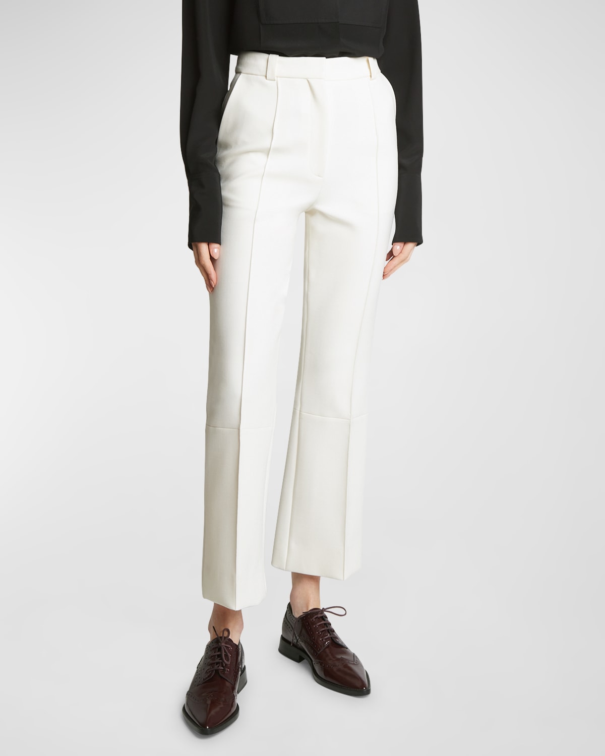 Shop Victoria Beckham Cropped Kick-flare Trousers In Ivory
