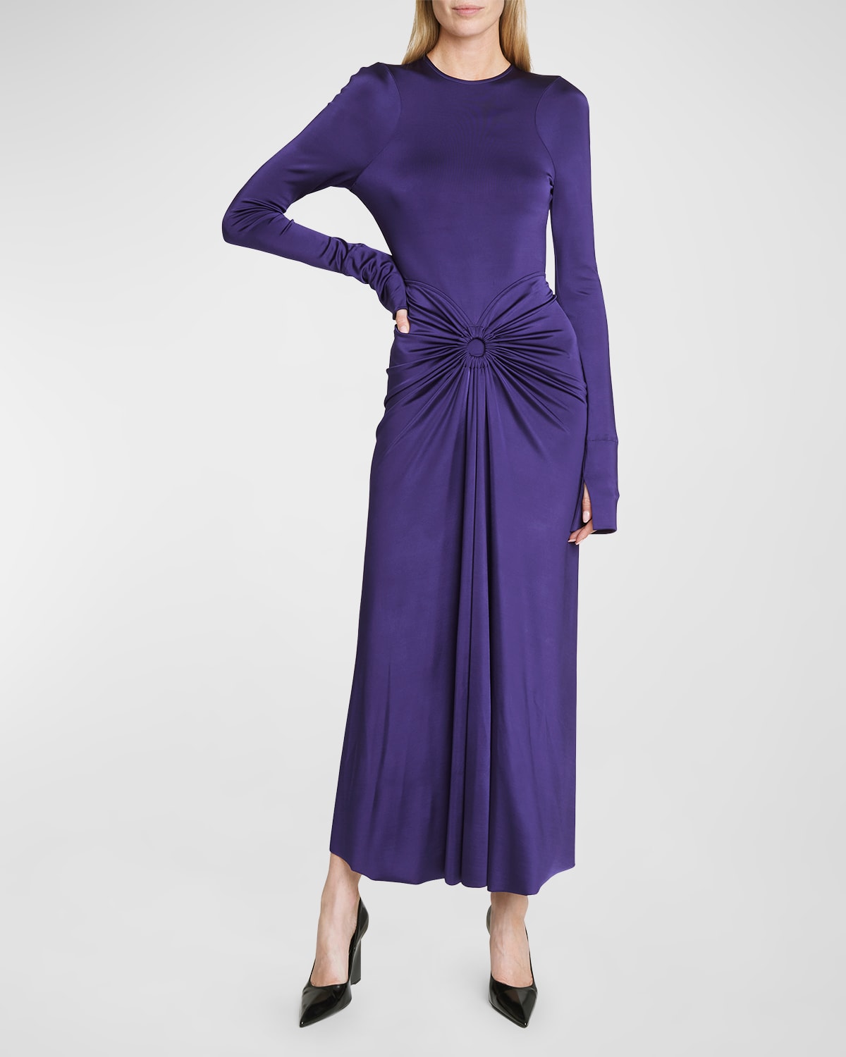 Shop Victoria Beckham Gathered Circle Midi Dress In Ultraviolet
