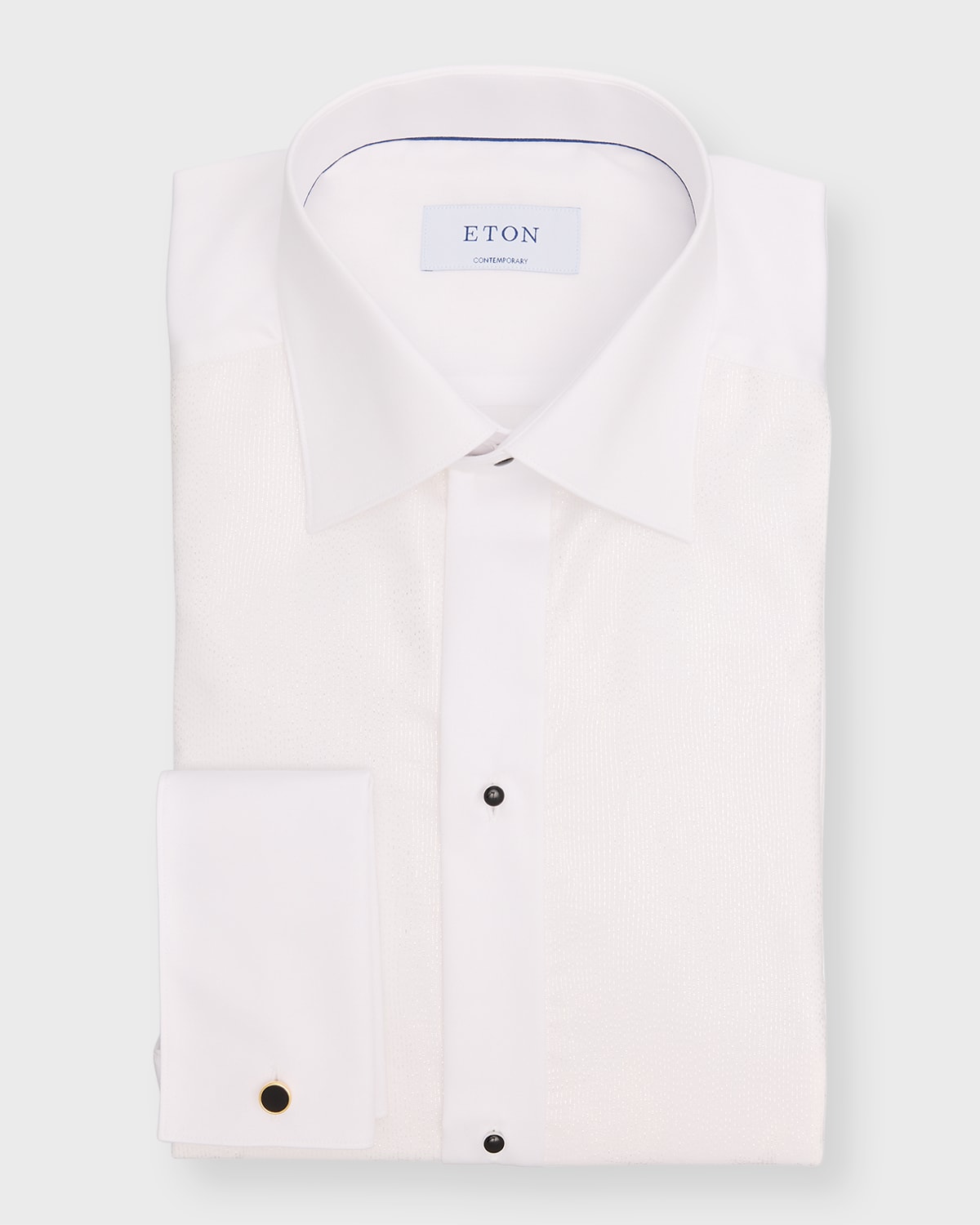 Eton Men's Contemporary Fit Striped Glitter Bib Front Formal Shirt In White