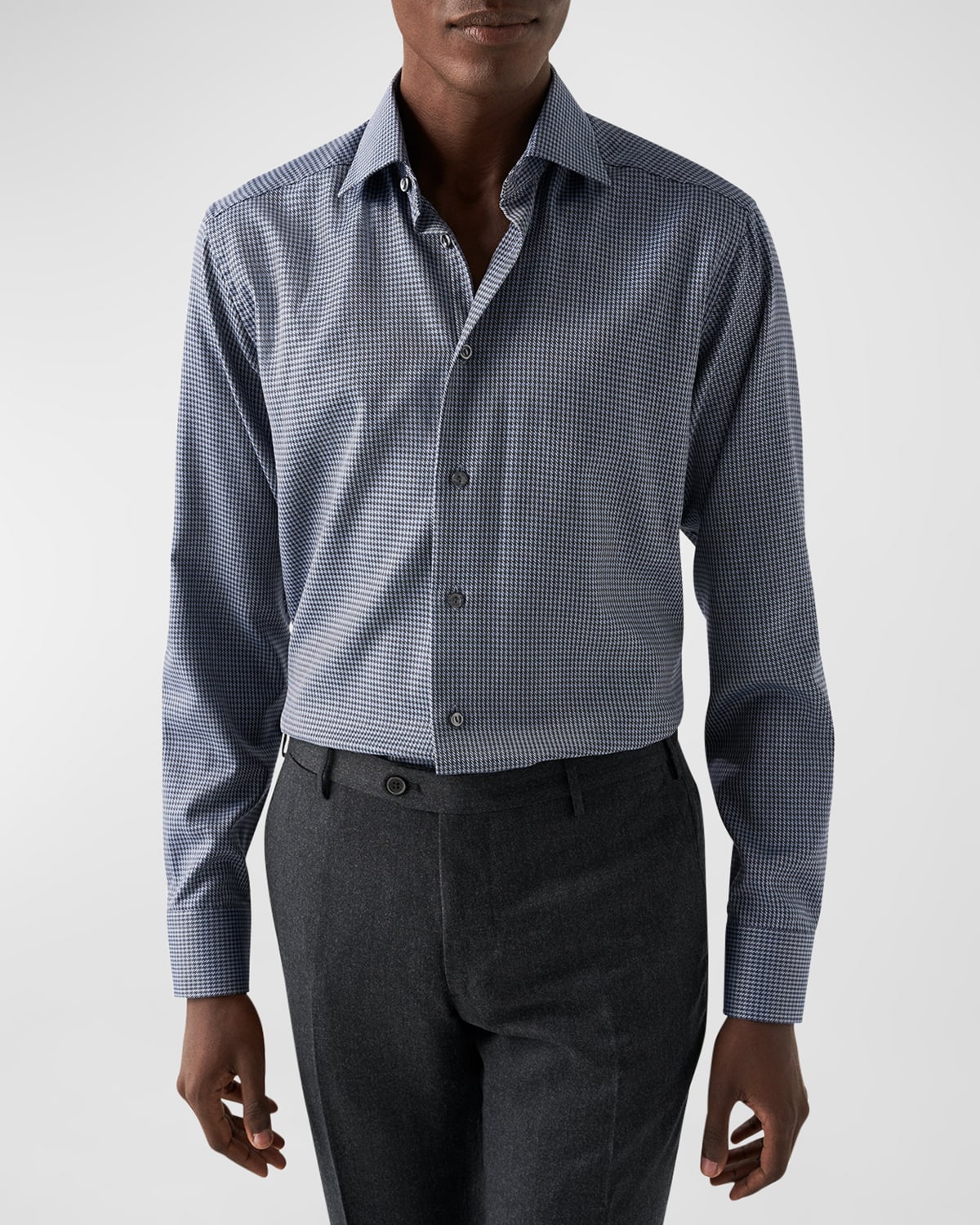 Eton Men's Contemporary Fit Melange Check Shirt In Blue