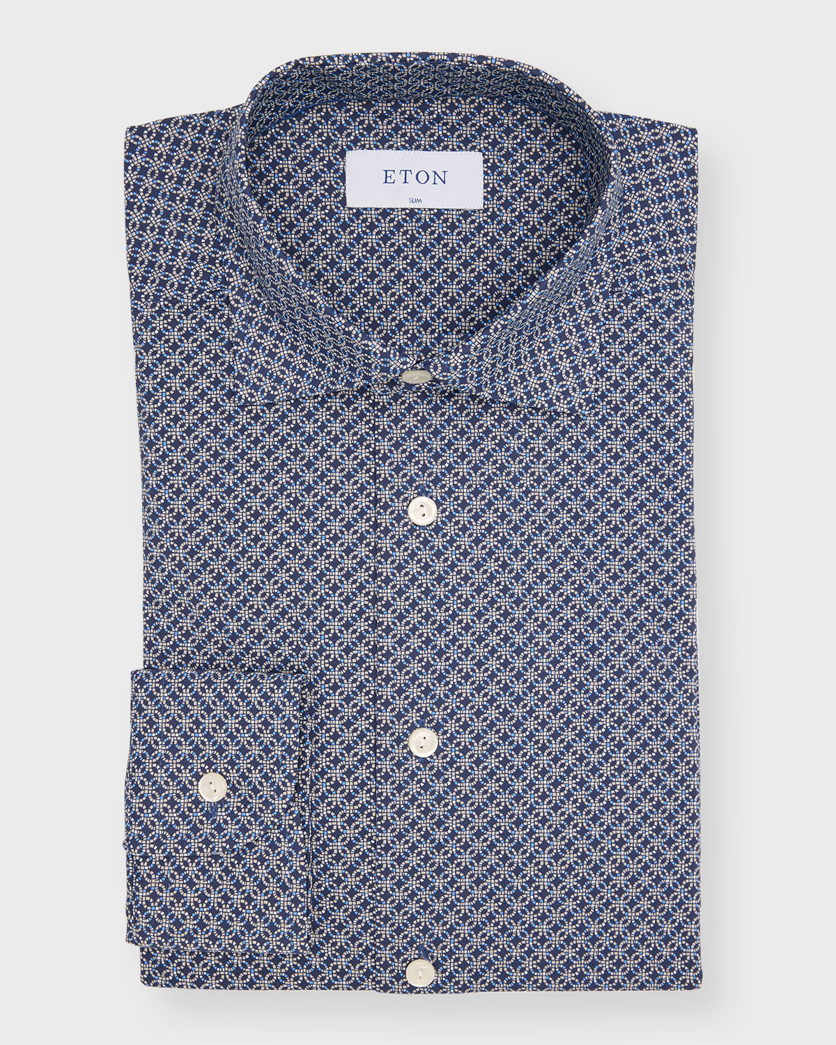 Eton Men's Slim Fit Geometric Print Four-way Stretch Shirt In Blue