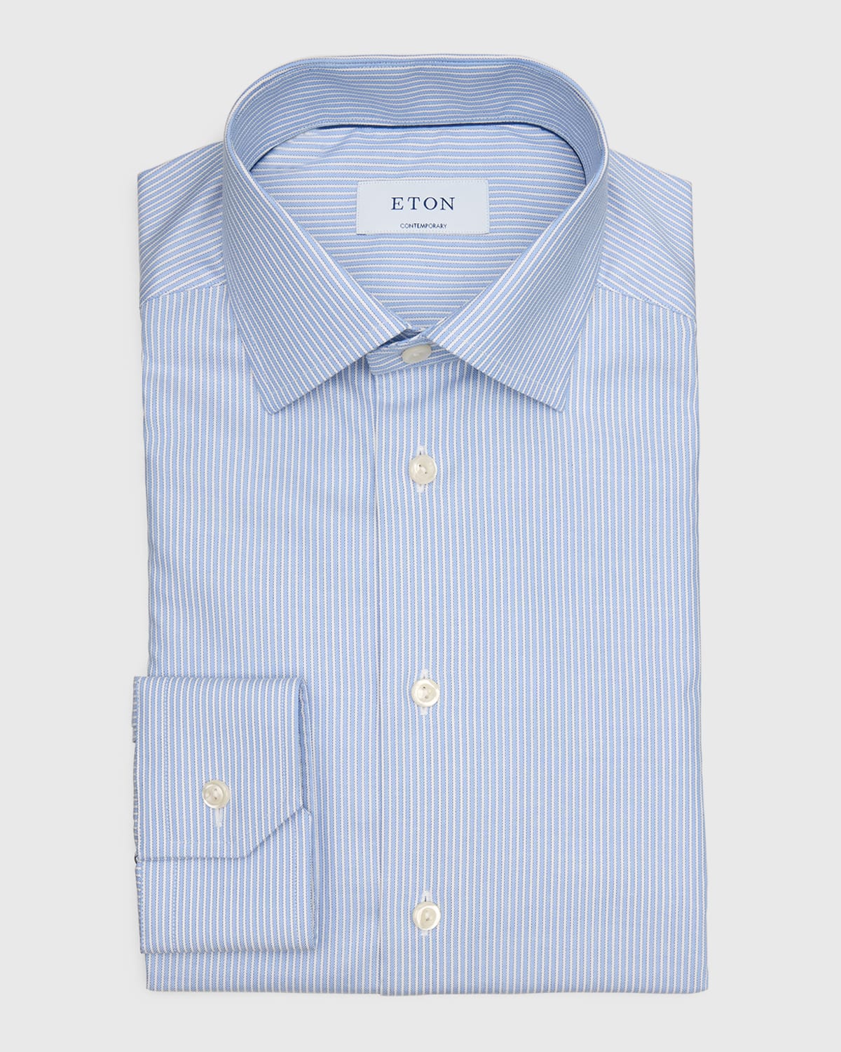 Eton Men's Contemporary Fit Striped Cotton Tencel Shirt In Blue