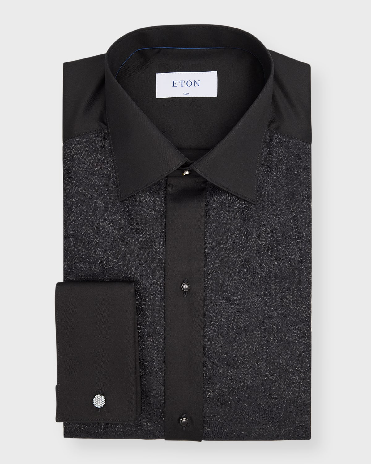 Eton Men's Slim-fit Paisley Glitter Bib Front Formal Shirt In Black