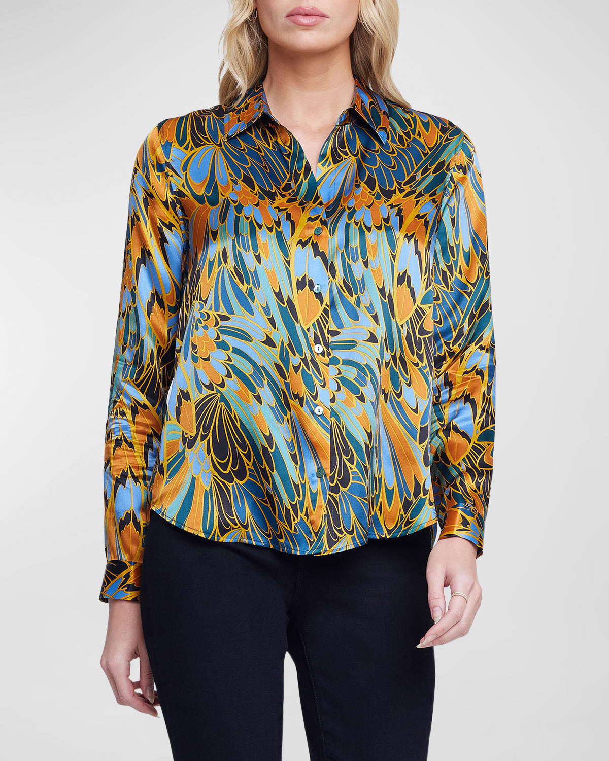 Tyler Parrot Feather Printed Silk Blouse