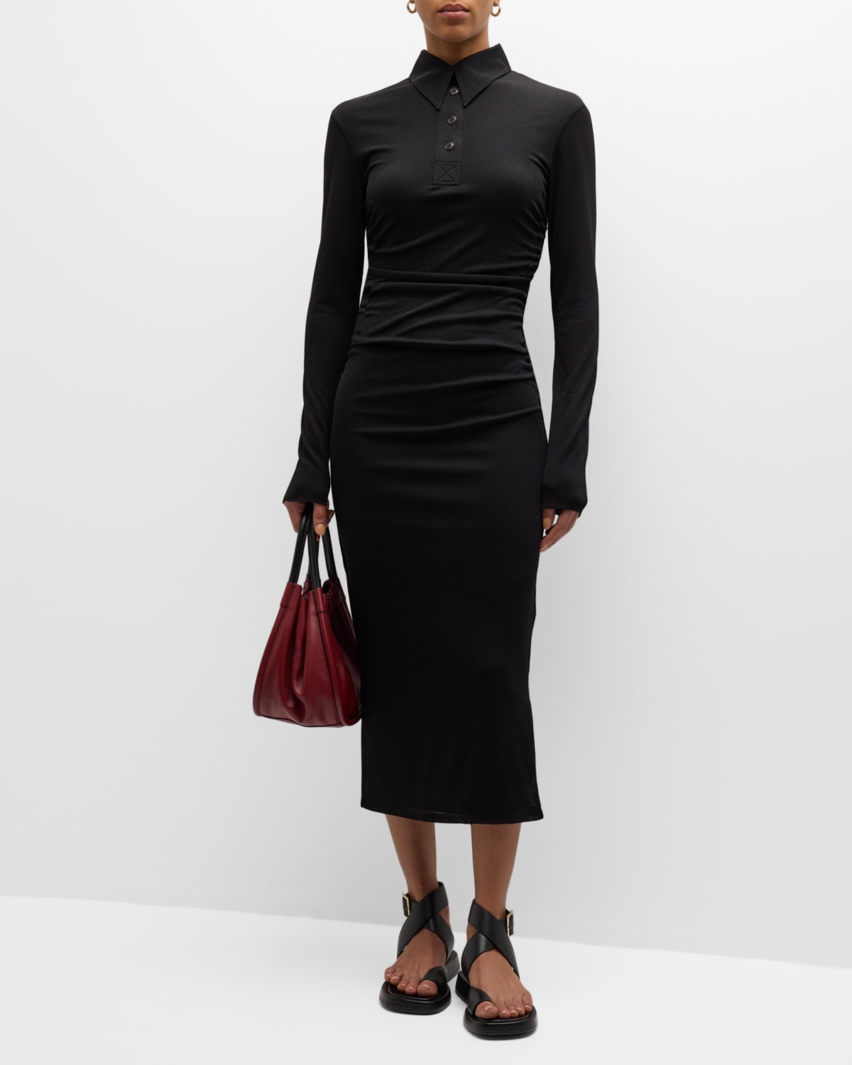 Nanushka Verity Long-Sleeve Knit Polo Midi Dress | Smart Closet