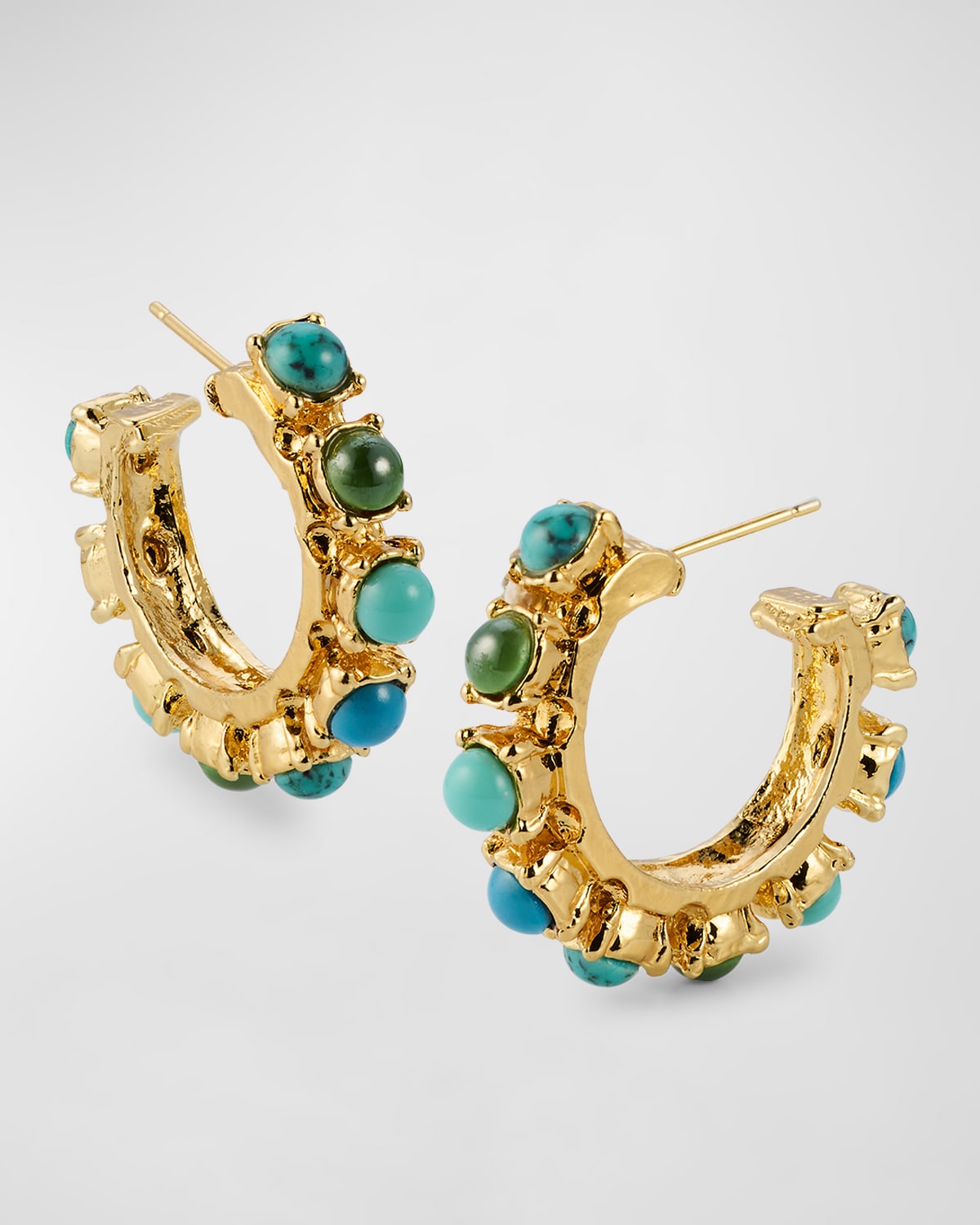 24k Gold-Plated Mixed Stone Hoop Earrings