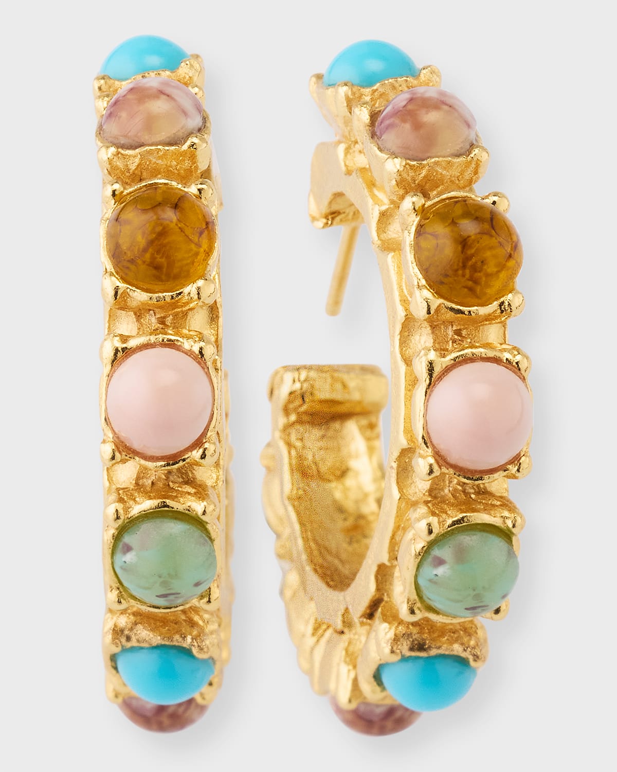 24k Gold-Plated Mixed Stone Hoop Earrings