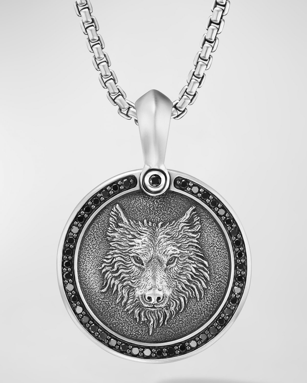 David Yurman Men's Petrvs Wolf Amulet In Silver With Diamonds, 18mm In Gray