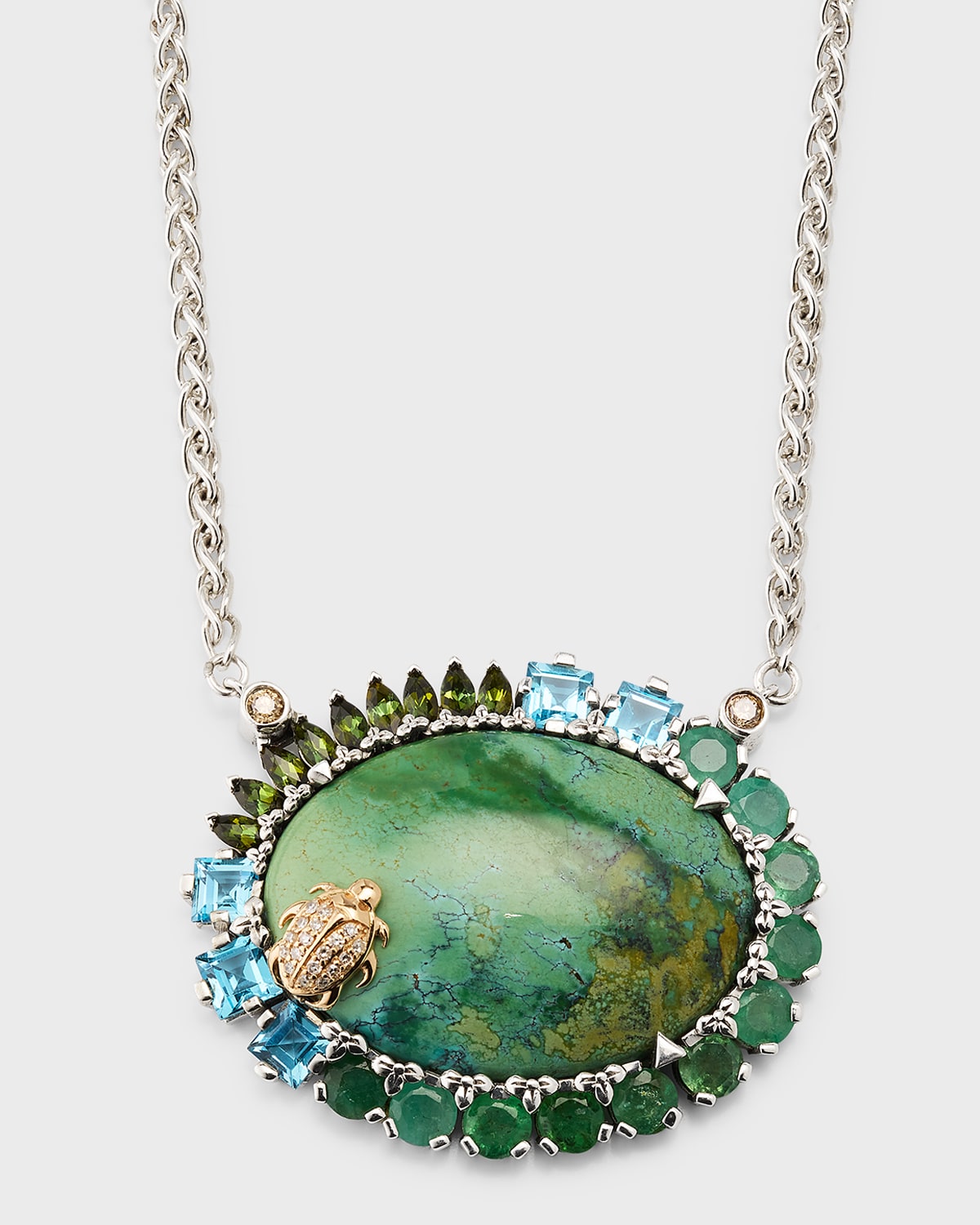 Turquoise Multi-Gemstone Pendant Necklace with Diamonds