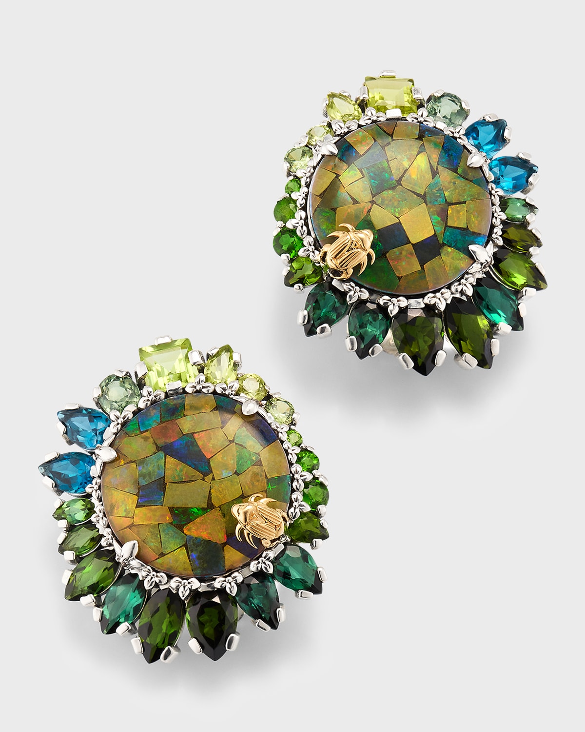 Opal Mosaic Earrings with Graduating Gemstone Halo