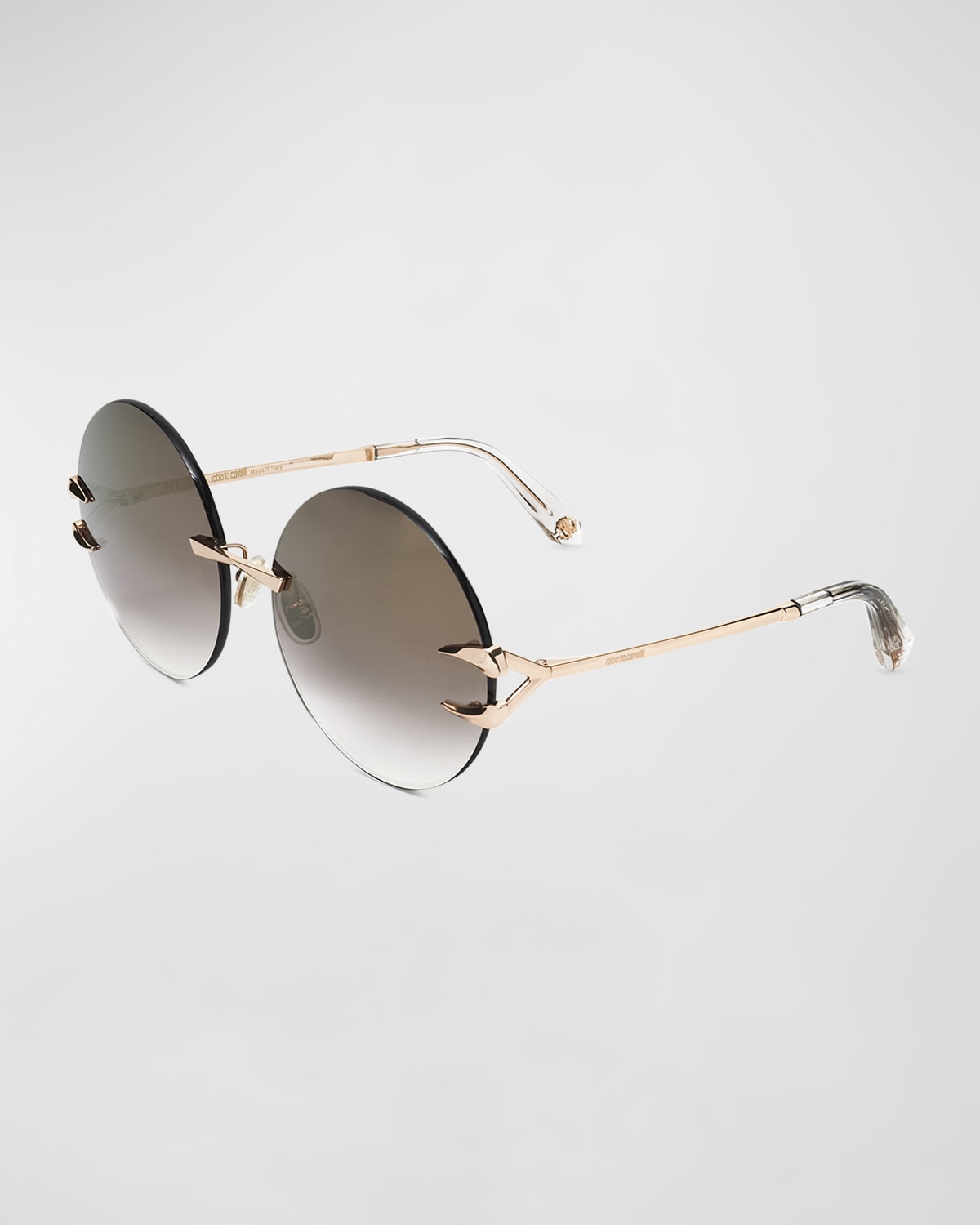 Roberto Cavalli Tiger Tooth Rimless Metal Round Sunglasses In Shiny Copper Gold