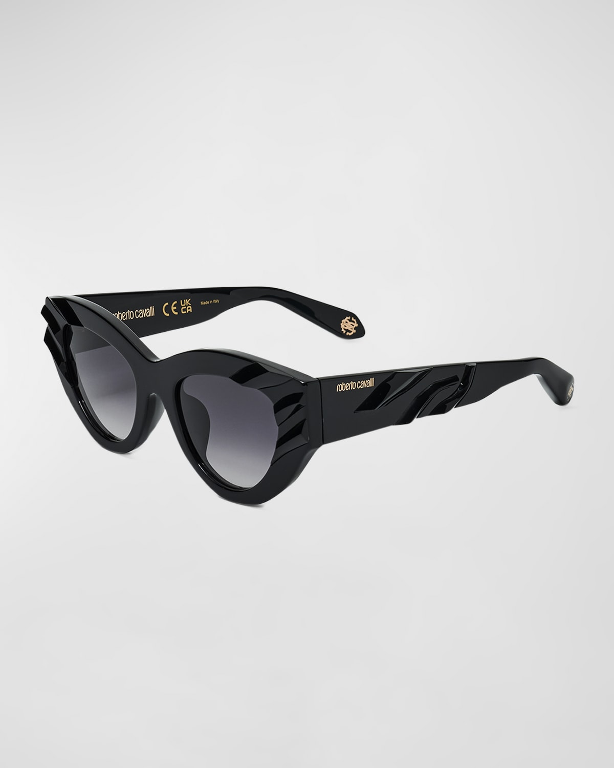 ROBERTO CAVALLI MONOCHROME STRIPED ACETATE CAT-EYE SUNGLASSES 