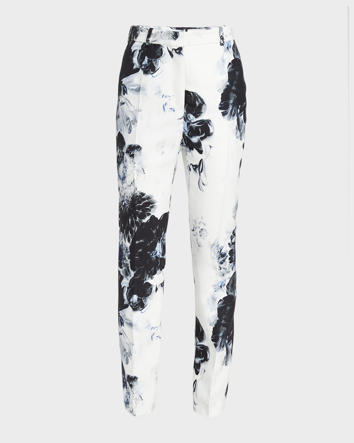 Shop Alexander Mcqueen X-ray Floral Print Straight-leg Trousers In Blackenaml