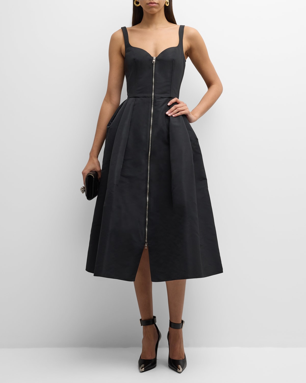 Shop Alexander Mcqueen Zip-front Midi Dress In Black