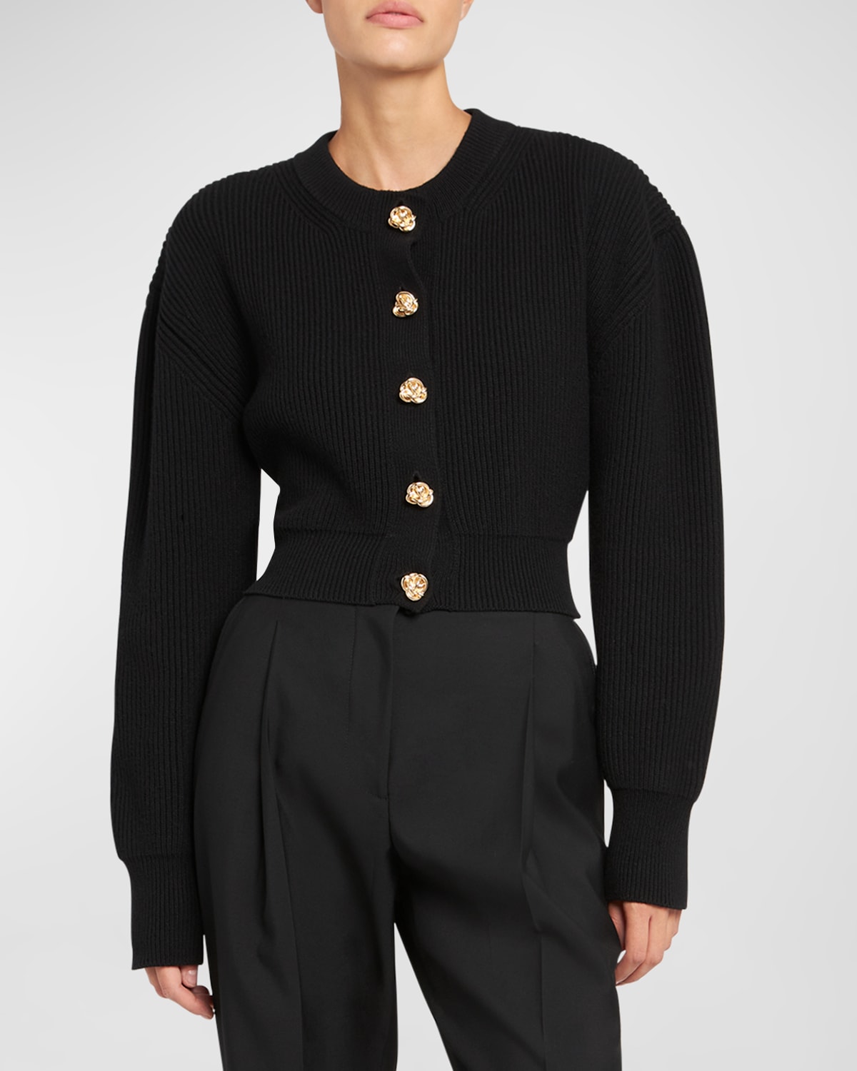 Shop Alexander Mcqueen Knit Cardigan With Gold Knot Buttons In Black