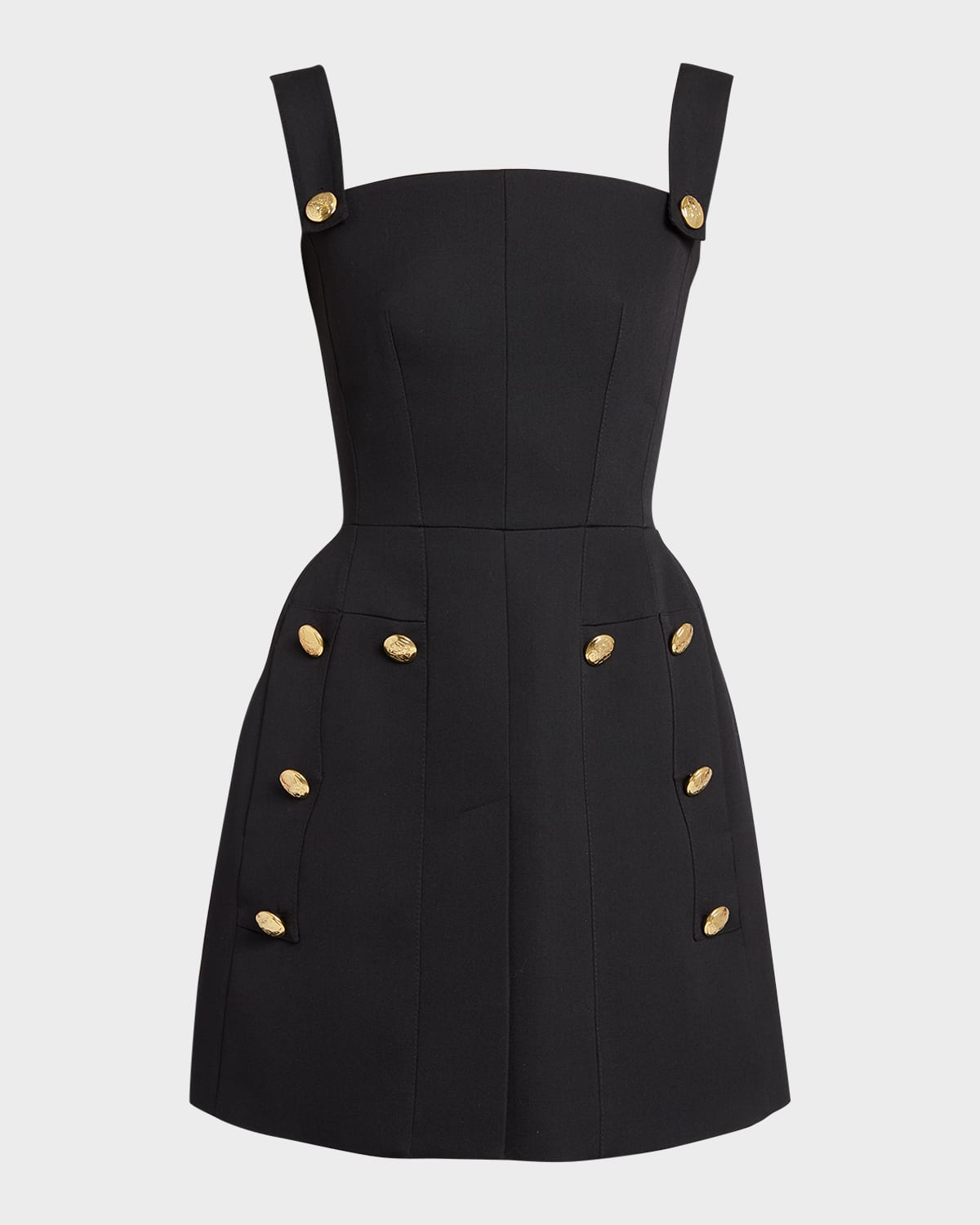 Shop Alexander Mcqueen Wool Scuba Mini Dress With Gold Buttons In Black