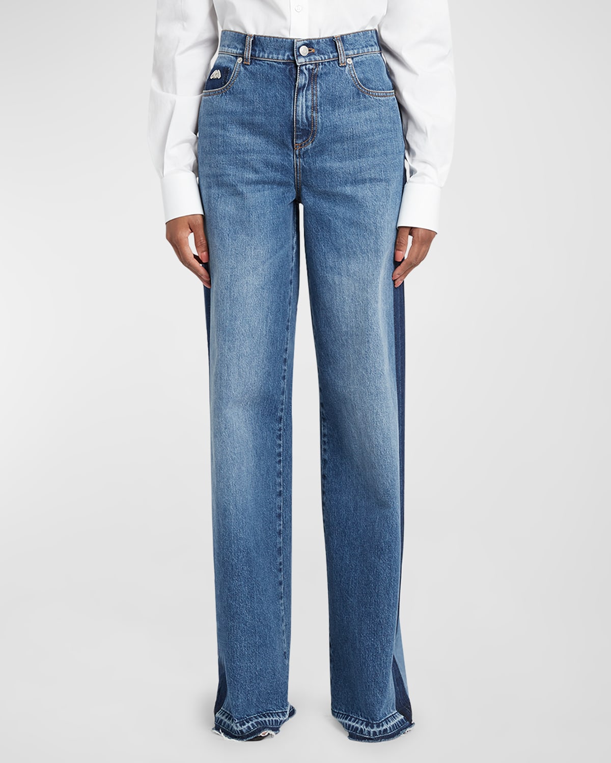Shop Alexander Mcqueen Contrast Wide-leg Denim Jeans In Light Blue