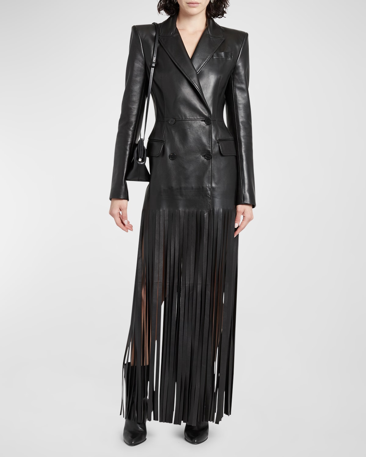 ALEXANDER MCQUEEN LEATHER FRINGED TRENCH COAT