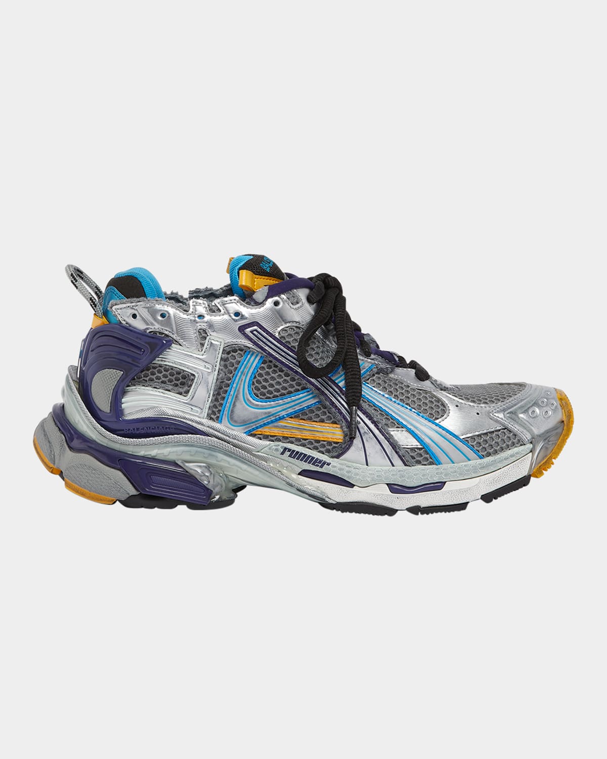 Balenciaga Multicolor Mesh And Rubber Runner Sneakers In 1474 Grey/blu/orange/acq