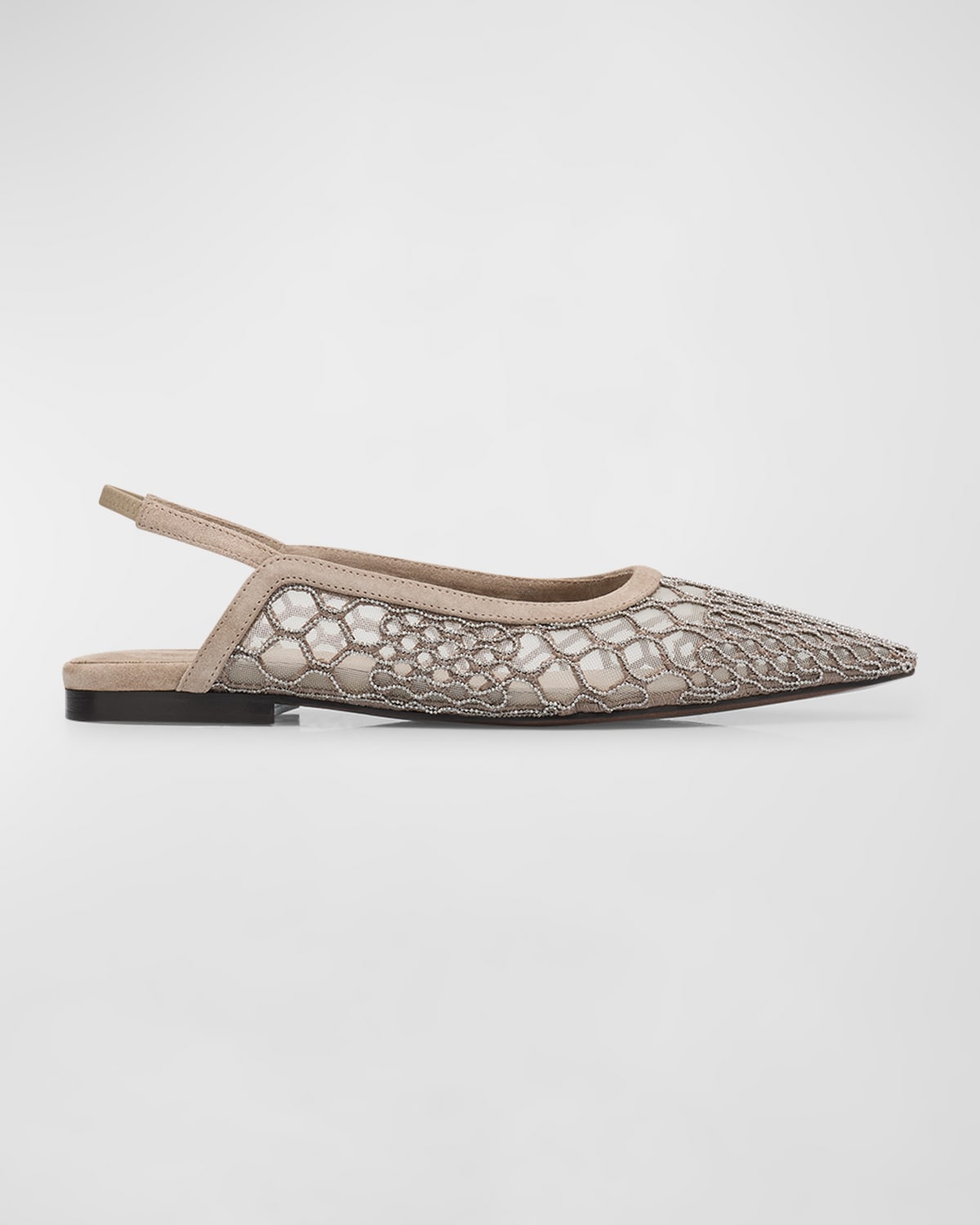 Shop Brunello Cucinelli Monili Net Slingback Ballerina Flats In C9543 Silver