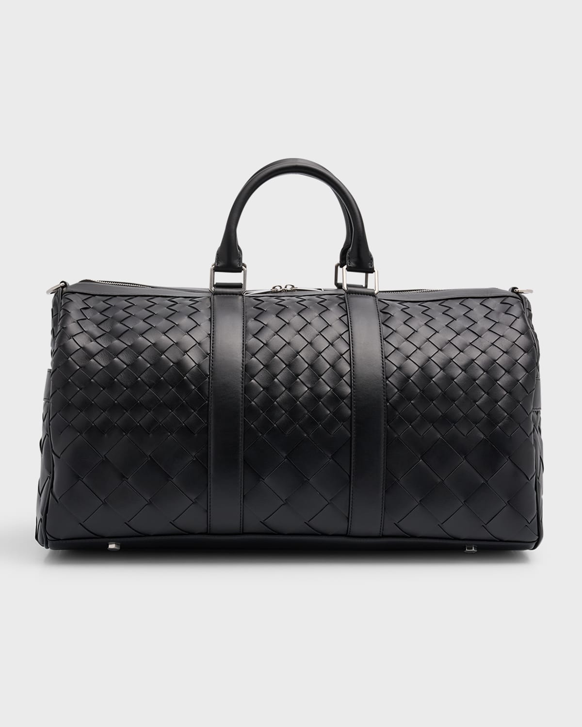 Shop Bottega Veneta Men's Medium Intrecciato Leather Duffel Bag In Nero-nero