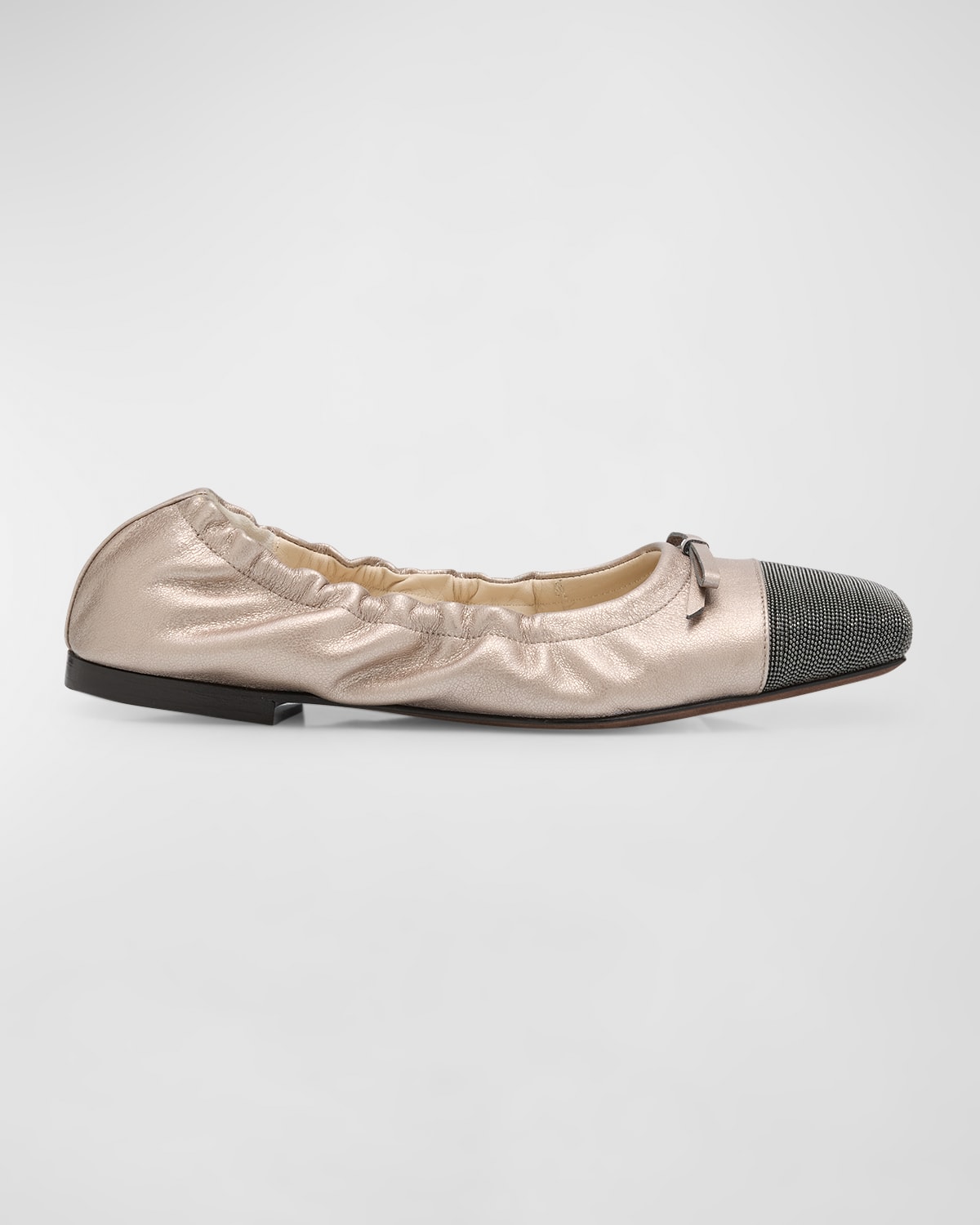 Shop Brunello Cucinelli Metallic Cap-toe Ballerina Flats In C9104 Pearl
