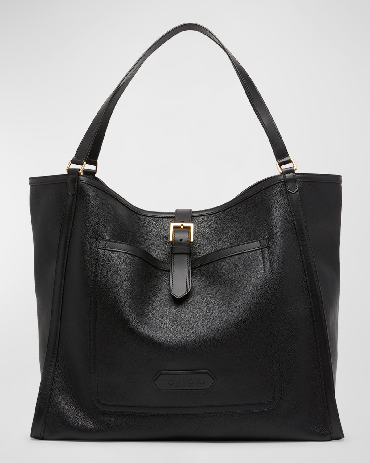Shop Tom Ford Men's Grained Leather Tote Bag In Black