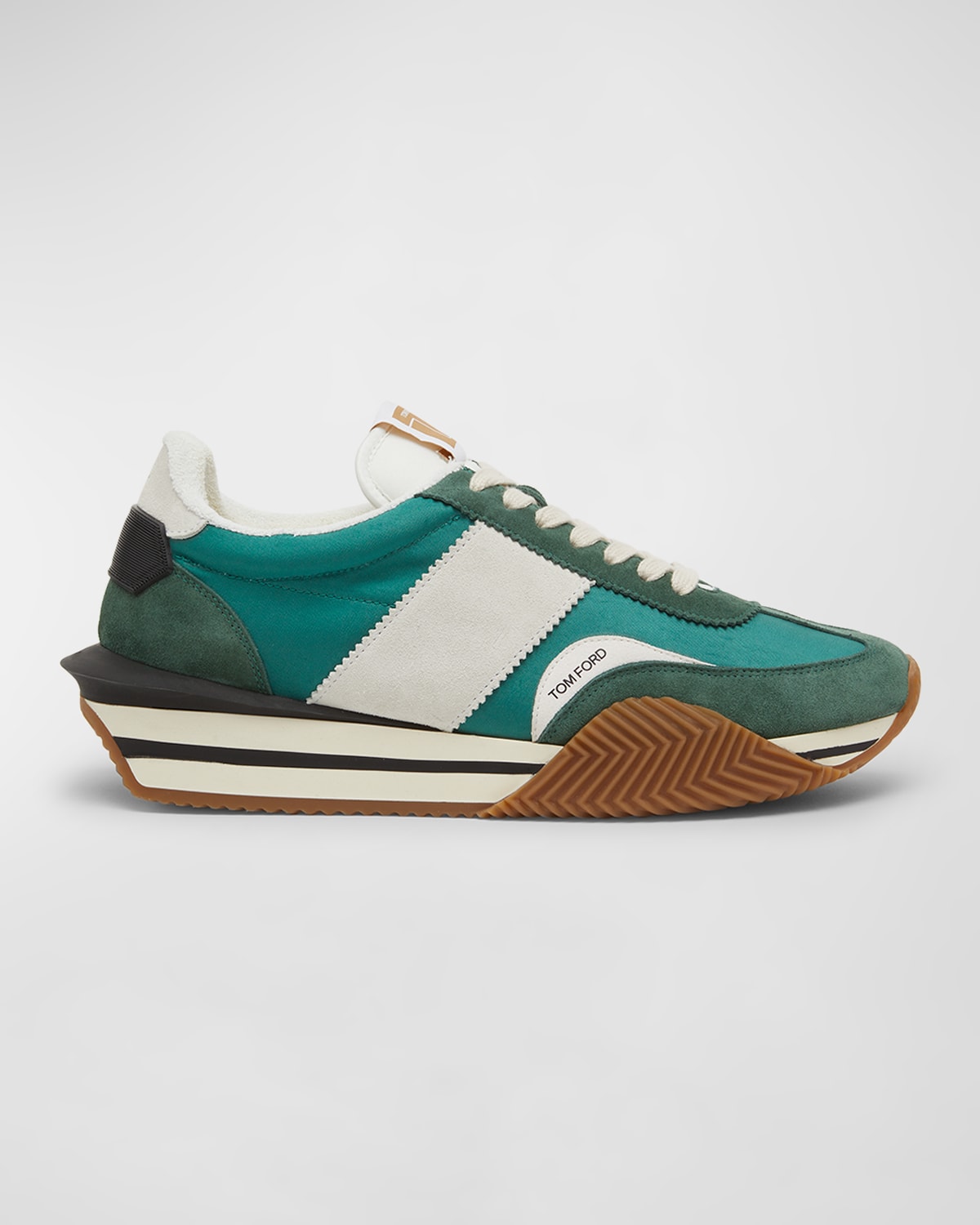 Shop Tom Ford Men's James Fabric And Suede Low-top Sneakers In Pine Green Cream